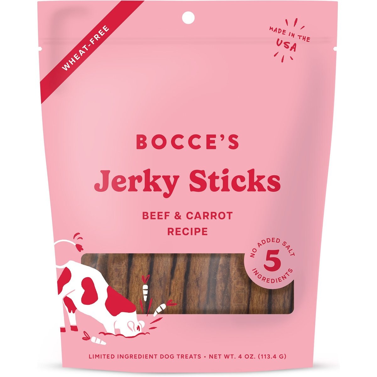 Bocce's Bakery Grazers Beef Jerky Dog Treats, 4-oz pouch
