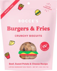 Bocce's Bakery Burgers & Fries Beef, Sweet Potatoes & Cheese Dog Treats, 5-oz bag