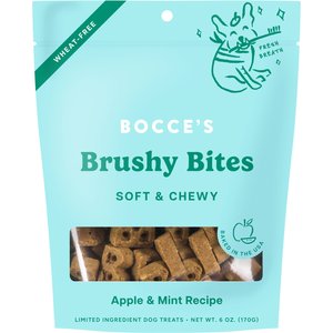 Bocce's Bakery Dailies Brushy Bites Apple + Mint Recipe Dog Treats, 6-oz pouch