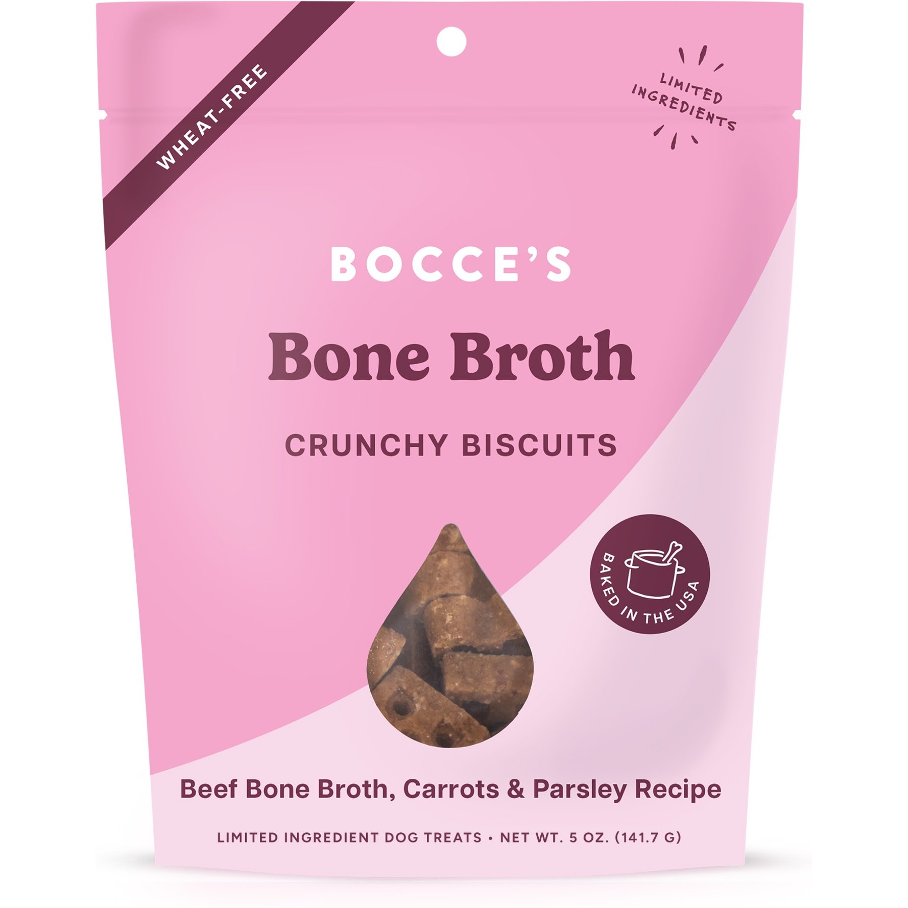 Bocce's Bakery Bone Broth, Carrots & Parsley Dog Treats, 5-oz bag