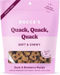 Bocce's Bakery Quack Quack Quack Duck & Blueberry Recipe Soft & Chewy Dog Treats, 6-oz bag