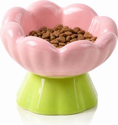 Casfuy Tulip Shape 15° Tilted Whisker-Friendly Elevated Ceramic Cat Bowl