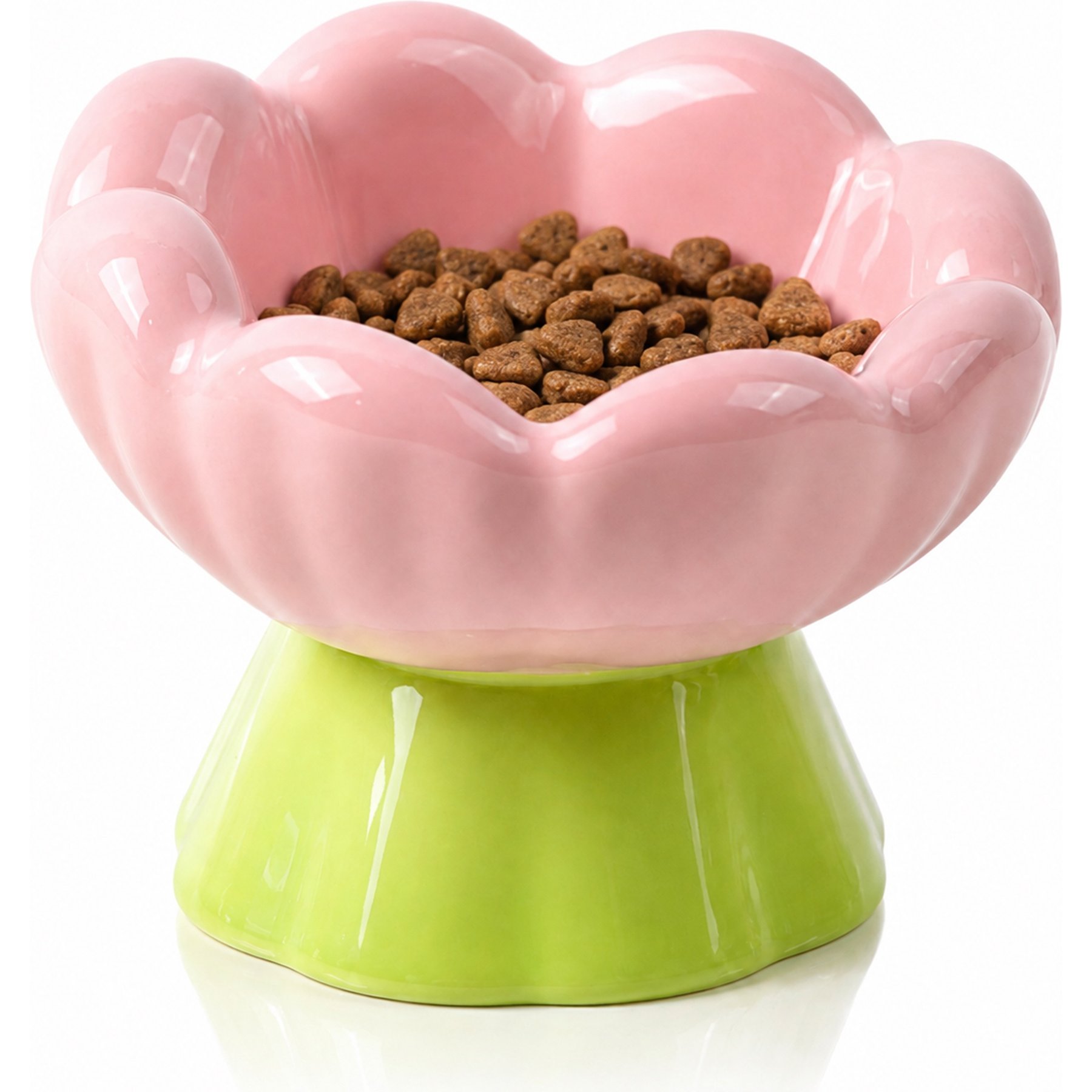 Casfuy Tulip Shape 15° Tilted Whisker-Friendly Elevated Ceramic Cat Bowl