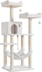 FEANDREA 56.3-in Plush Cat Tree & Condo with 11 Scratching Posts, Cream White