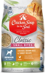 Chicken Soup for the Soul Small Bites Mature & Senior Chicken, Turkey & Brown Rice Recipe Dry Dog Food, 13.5-lb bag slide 1 of 9