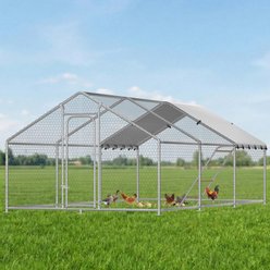 Xbrigh Metal Coop Walk-in Roosting Perch Spire Roof Poultry Cage with Waterproof UV Cover, Silver, 19.7 x 10 x 6.4-in