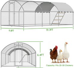 Xbrigh Metal Coop Walk-in Roosting Perch Dome Roof Poultry Cage with Waterproof UV Cover, Silver, 19.7 x 10 x 6.4-ft slide 2 of 7