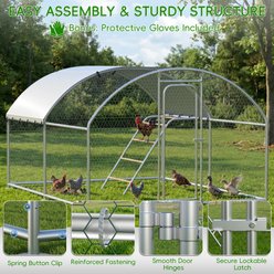 Xbrigh Metal Coop Walk-in Roosting Perch Dome Roof Poultry Cage with Waterproof UV Cover, Silver, 13.2 x 10 x 6.4-ft slide 2 of 7