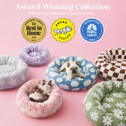 Lesure Calming Cute Modern Plush Jacquard Shaggy Orthopedic Anti-Slip Donut Dog & Cat Bed with Removable Cover, Pink Bows, Medium slide 2 of 7