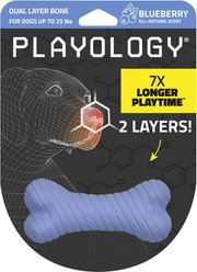 Playology Blueberry Scented Dual Layer Bone Dog Toy, Small