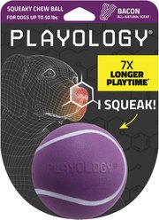 Playology Bacon Scented Squeaky Chew Ball Dog Toy, Medium