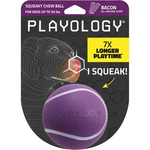 Playology Bacon Scented Squeaky Chew Ball Dog Toy, Medium