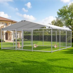 Xbrigh Heavy Duty Outdoor Galvanized Enclosure Dog Kennel with Waterproof Cover & Security Lock, Silver, X-Large slide 1 of 8