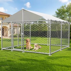 Xbrigh Heavy Duty Outdoor Dog Kennel with Waterproof Cover, Silver, 93 x 93 x 63-in