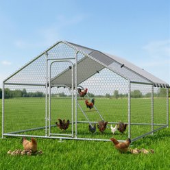 Xbrigh Metal Coop Walk-in Roosting Perch Spire Roof Poultry Cage with Waterproof UV Cover, Silver, 13.2 x 10 x 6.4-in