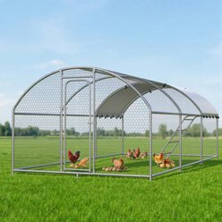 Xbrigh Metal Coop Walk-in Roosting Perch Dome Roof Poultry Cage with Waterproof UV Cover, Silver, 19.7 x 10 x 6.4-ft