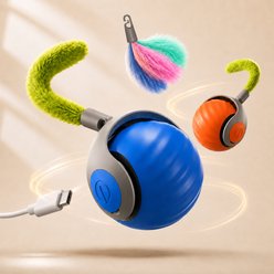 Purrcado Automatic Interactive Cat Ball Toy with Tail, Blue