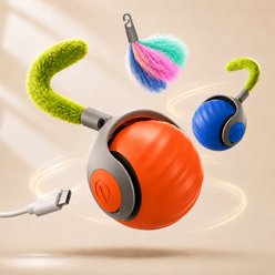 Purrcado Automatic Interactive Cat Ball Toy with Tail, Orange