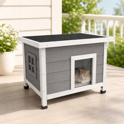 Yafylly Waterproof Feral Kitty Shelter Modern Dog & Cat House, Gray, Medium