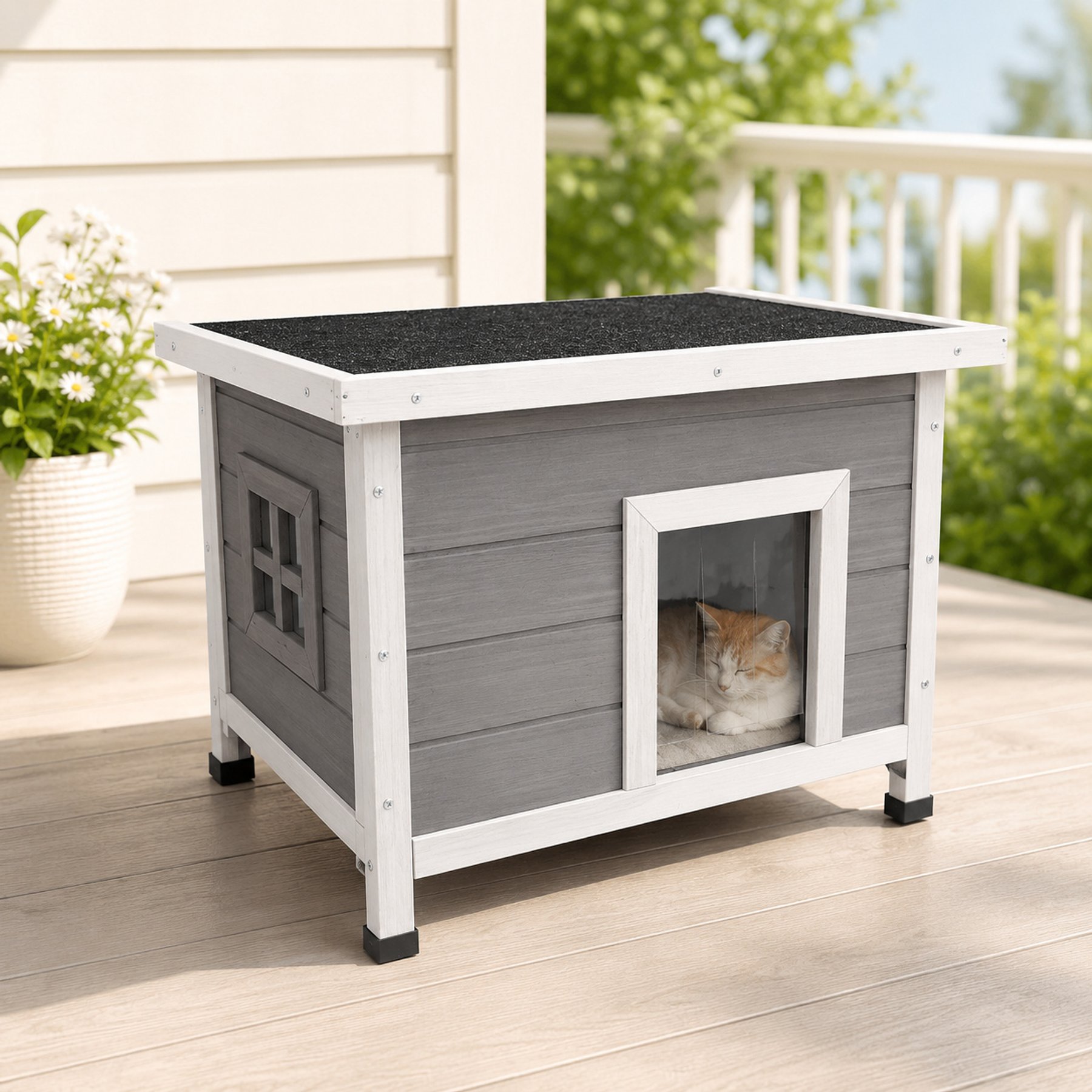 Yafylly Waterproof Feral Kitty Shelter Modern Dog & Cat House, Gray, Medium
