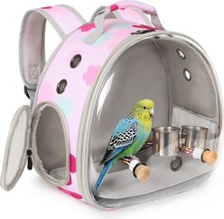 LAIRIES Pink Flower Small Bird Carrier Travel Backpack, Large