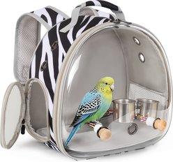LAIRIES Zebra Print Small Bird Carrier Travel Backpack, Large