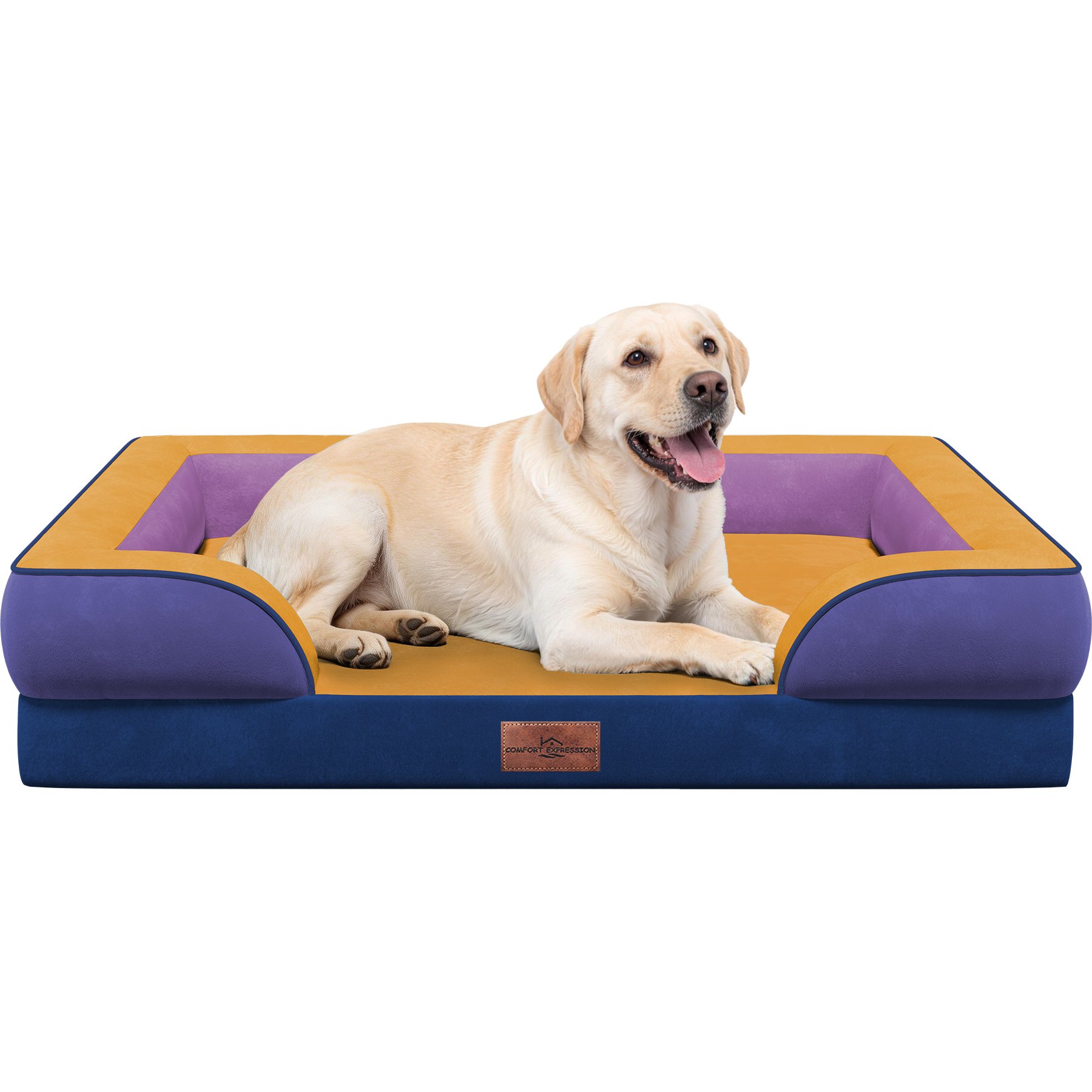 HINTON Waterproof Egg Crate Foam Orthopedic Bolster Dog Bed with Washable Cover & Non-Slip Bottom, Golden Pulse, X-Large