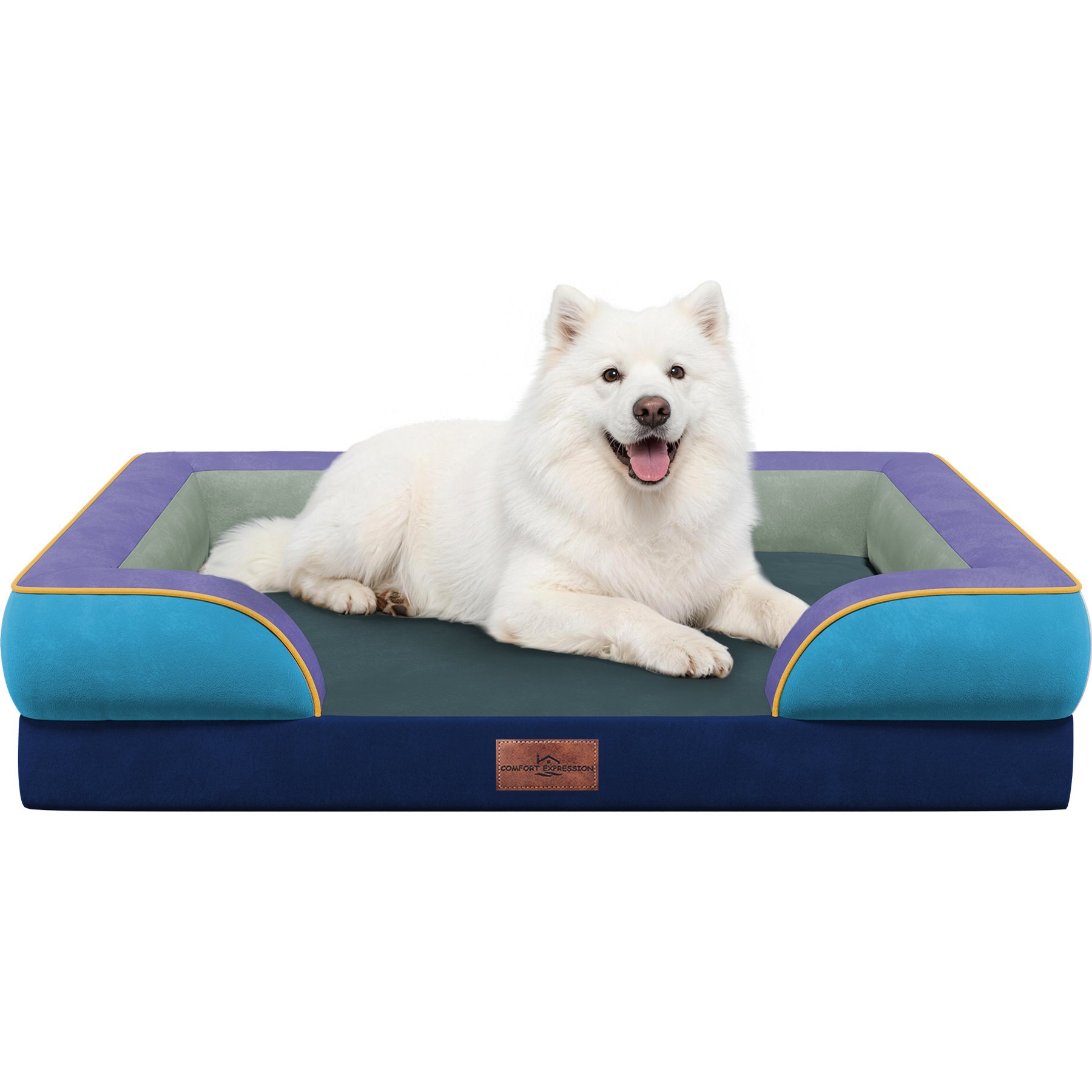 HINTON Waterproof Egg Crate Foam Orthopedic Bolster Dog Bed with Washable Cover & Non-Slip Bottom, Velvet Tide, Large