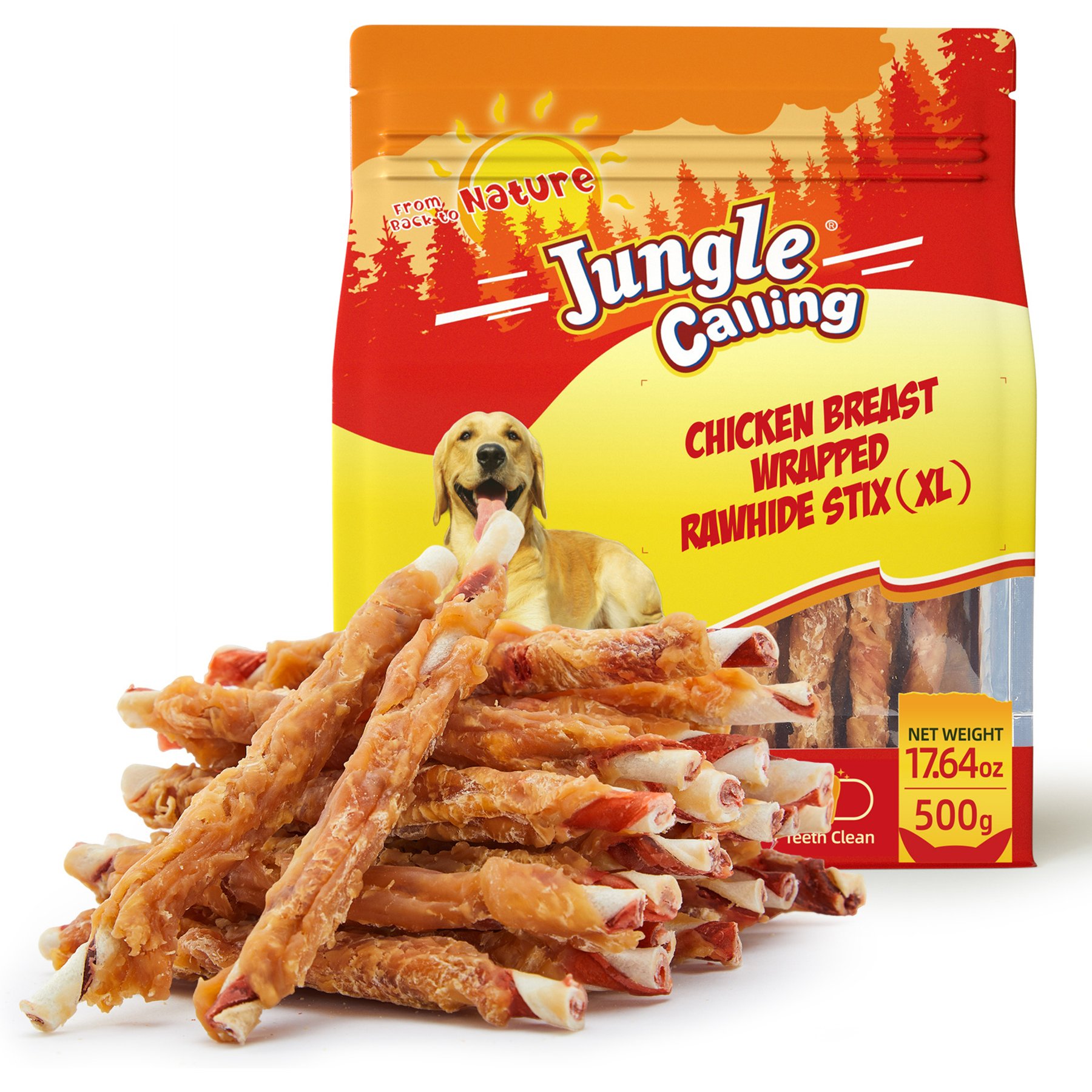 Jungle Calling High-Protein Chicken-Wrapped Rawhide Sticks Dog Training Chews, 17.64-oz bag