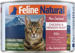 Feline Natural New Zealand Chicken & Venison Feast Grain-Free Canned Cat Food, 6-oz, case of 12