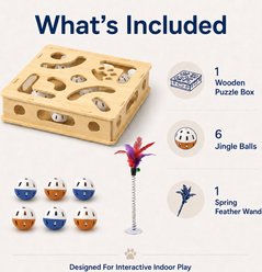 NonoPets Interactive Wooden Puzzle Box with Feather Wand Balls Hide & Seek Training Spring Plush Cat Toy slide 2 of 9
