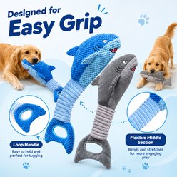 NonoPets Shark Plush Squeaky Durable Stuffed Animal Shape Interactive Dog Toy, Grey slide 2 of 9