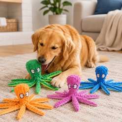 NonoPets Squeaky Octopus Crinkle Interactive Stuffed Animal Plush Dog Toys Set, 4 count