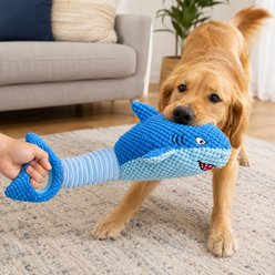 NonoPets Shark Plush Squeaky Durable Stuffed Animal Shape Interactive Dog Toy, Blue