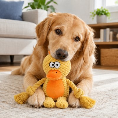 NonoPets NonoPets Double Layer Fabric Crinkle Paper Rope Tug Squeaky Plush Dog Toy with Built In Squeaker, Yellow