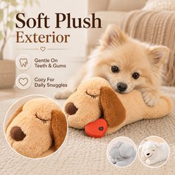 NonoPets Interactive Heartbeat Motion Simulation Squeaky Calming Companion Plush Dog Toy with Soft Cover, Grey slide 2 of 9