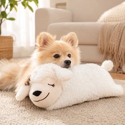 NonoPets Interactive Heartbeat Motion Simulation Squeaky Calming Companion Plush Dog Toy with Soft Cover, White