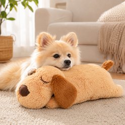 NonoPets Interactive Heartbeat Motion Simulation Squeaky Calming Companion Plush Dog Toy with Soft Cover, Gold