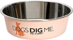 Dog is Good Dogs Dig Me Conversational Non-Skid Stainless-Steel Dog Bowl, Brown, 40-oz