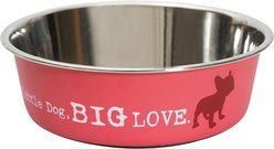 Dog is Good Little Dog Big Love Conversational Non-Skid Stainless-Steel Dog Bowl, Red, 40-oz