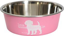 Dog is Good Love Unconditionally Conversational Non-Skid Stainless-Steel Dog Bowl, Pink, 60-oz