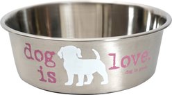 Dog is Good Dog is Love Conversational Non-Skid Stainless-Steel Dog Bowl, 60-oz