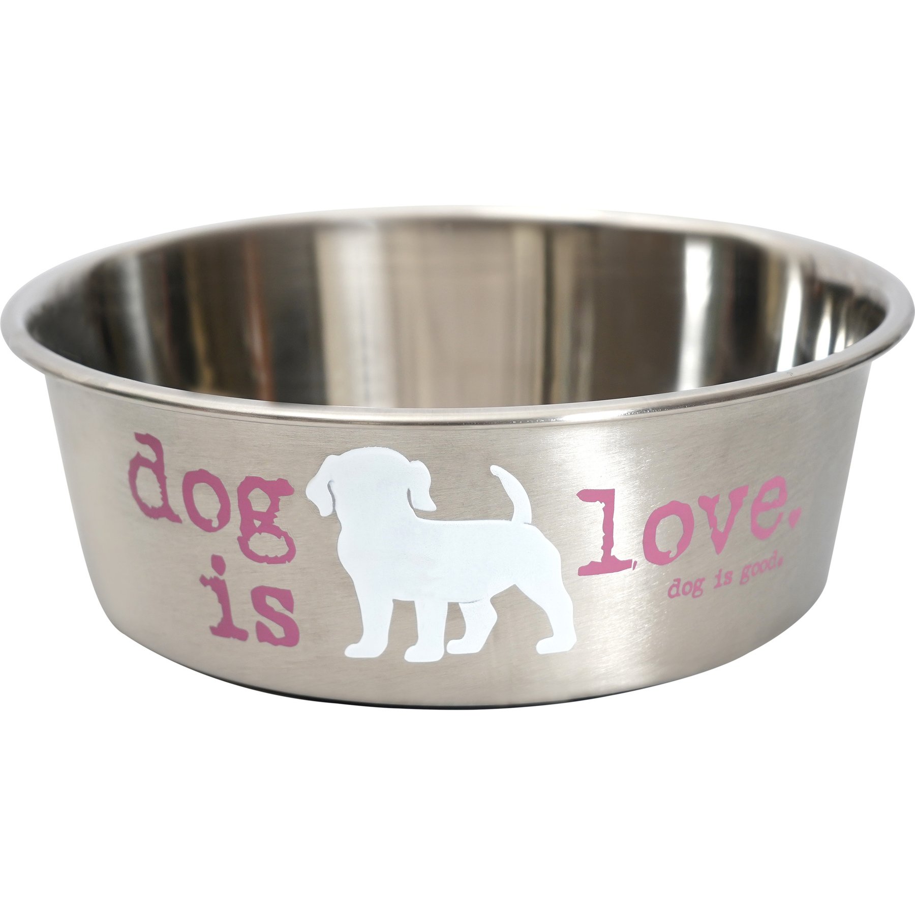Dog is Good Dog is Love Conversational Non-Skid Stainless-Steel Dog Bowl, 60-oz