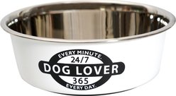 Dog is Good Dog Lover Conversational Non-Skid Stainless-Steel Dog Bowl, White, 60-oz