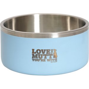 Dog is Good Love the Mutt Your with SS Doublewall Non-Skid Stainless-Steel Dog Bowl, Blue, 67-oz
