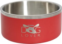 Dog is Good Dog Lover SS Doublewall Non-Skid Stainless-Steel Dog Bowl, Red, 67-oz