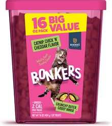 BONKERS Bites Catnip Chicken & Cheddar Flavored Crunchy Cat Treats, 16-oz tub