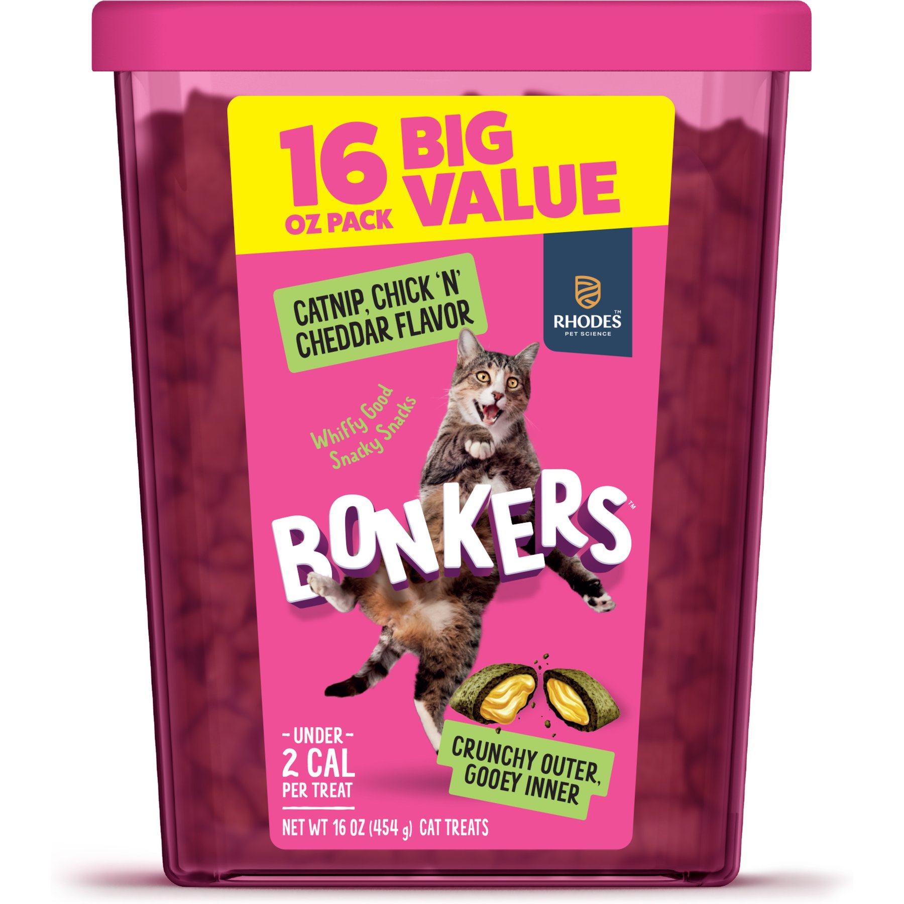 BONKERS Bites Catnip Chicken & Cheddar Flavored Crunchy Cat Treats, 16-oz tub