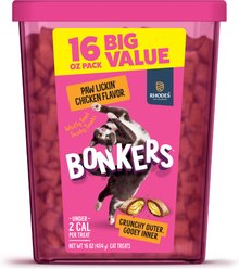 BONKERS Bites Paw Lickin Chicken Flavored Crunchy Cat Treats, 16-oz tub