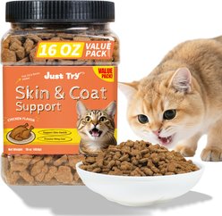 Just Try Skin & Coat Support Crunchy Cat Treats, 16-oz slide 1 of 9